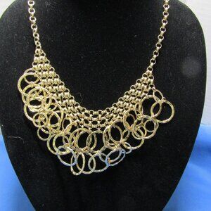 gold tone chain necklace with hammered rings 17 inches fashion costume